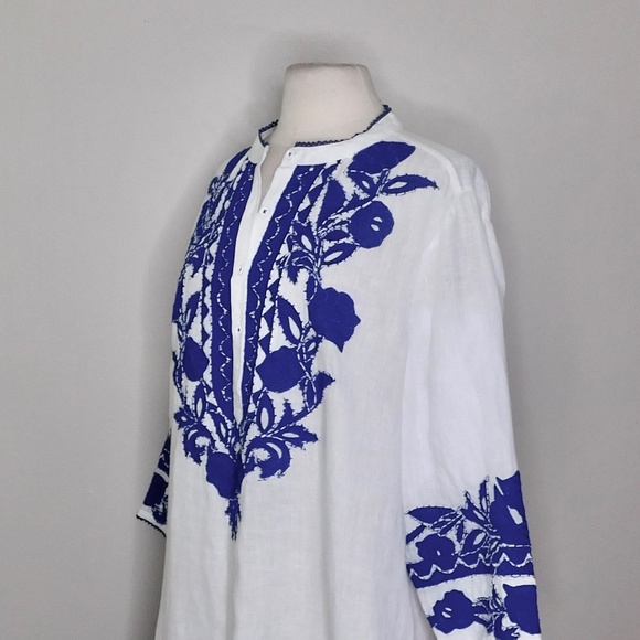 CHICO’S Appliqued Linen Tunic White & Blue Embroidered ~ Size 3 X-Large 16 - Picture 6 of 14
